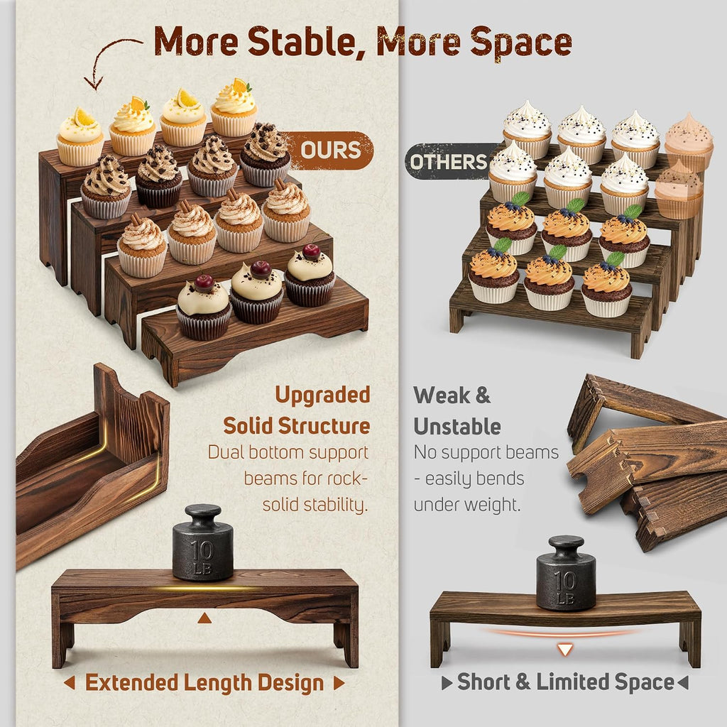 3 Set Upgraded Wooden Tiered Risers Display Stand