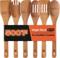 Dark Bamboo Wooden Spoons for Cooking 6-Piece, Apartment Essentials Wood Spatula Spoon Nonstick Kitchen Utensil Set