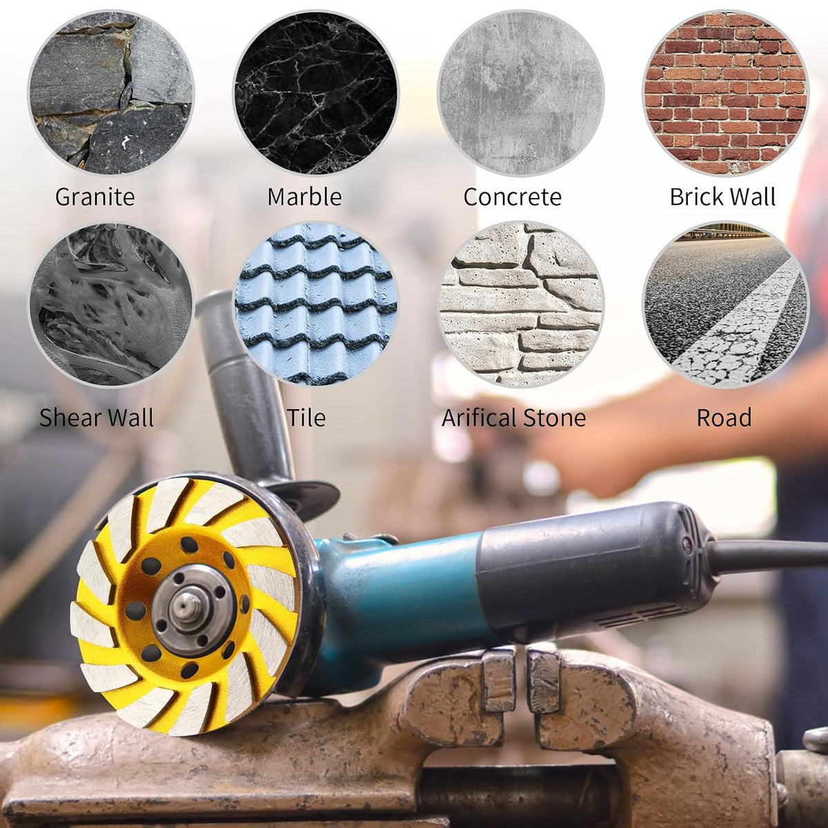 2 Pieces Diamond Cup Grinder 4 Inch Concrete Turbo Diamond Grinding Cup Wheel 12 Segs Heavy Duty Angle Grinder Wheels for Angle Grinder