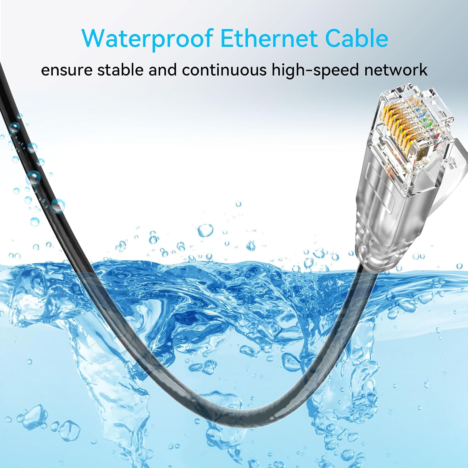 Cat6a Ethernet Cable Slim 50ft Outdoor&Indoor, 28AWG Pure Copper Cat6 Internet Cable for Waterproof & Direct Burial