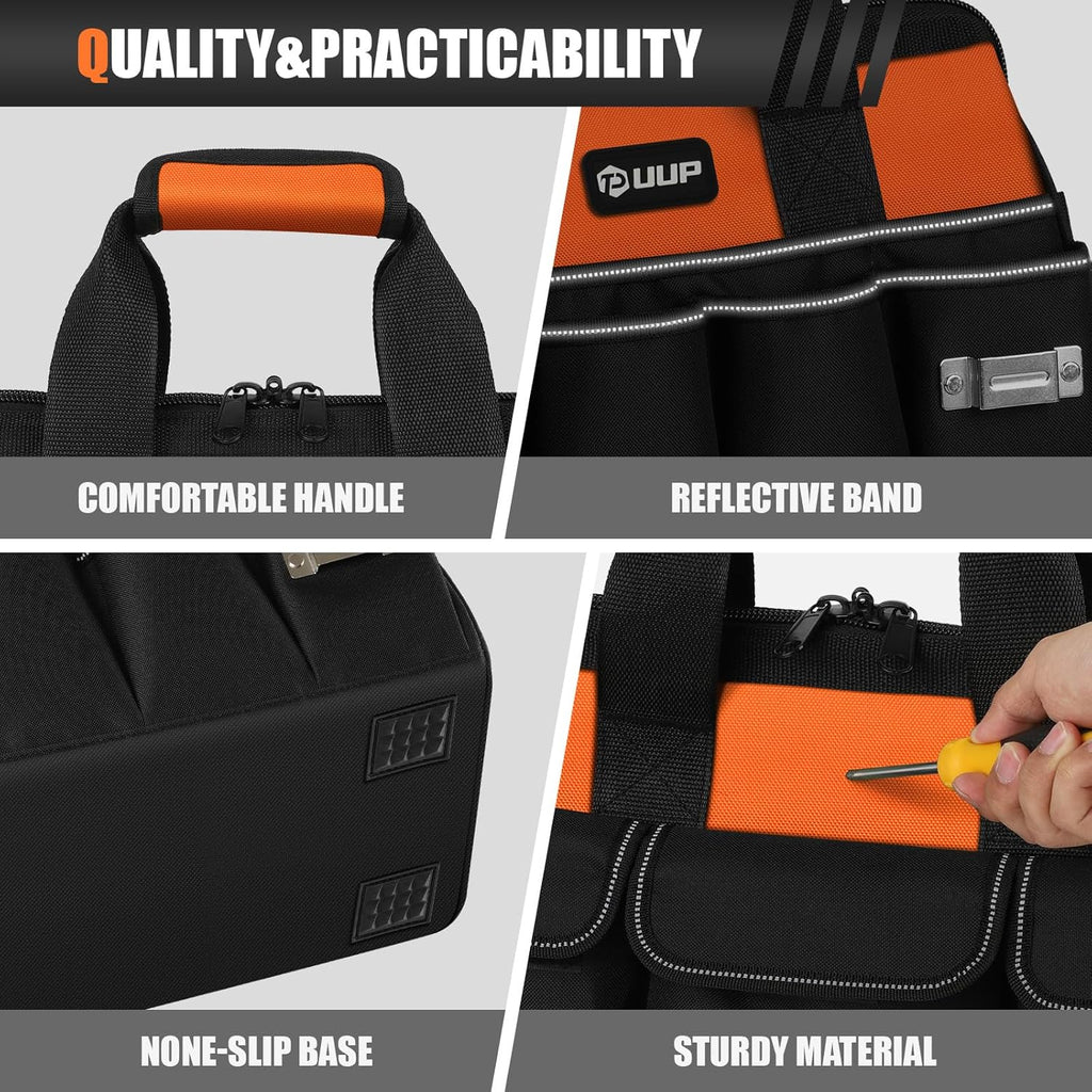 Heavy Duty Tool Bag 15-Inch, 16-Pocket Portable Soft Tool Box Organizer Storage, Handle Tactical Carry Tote Empty