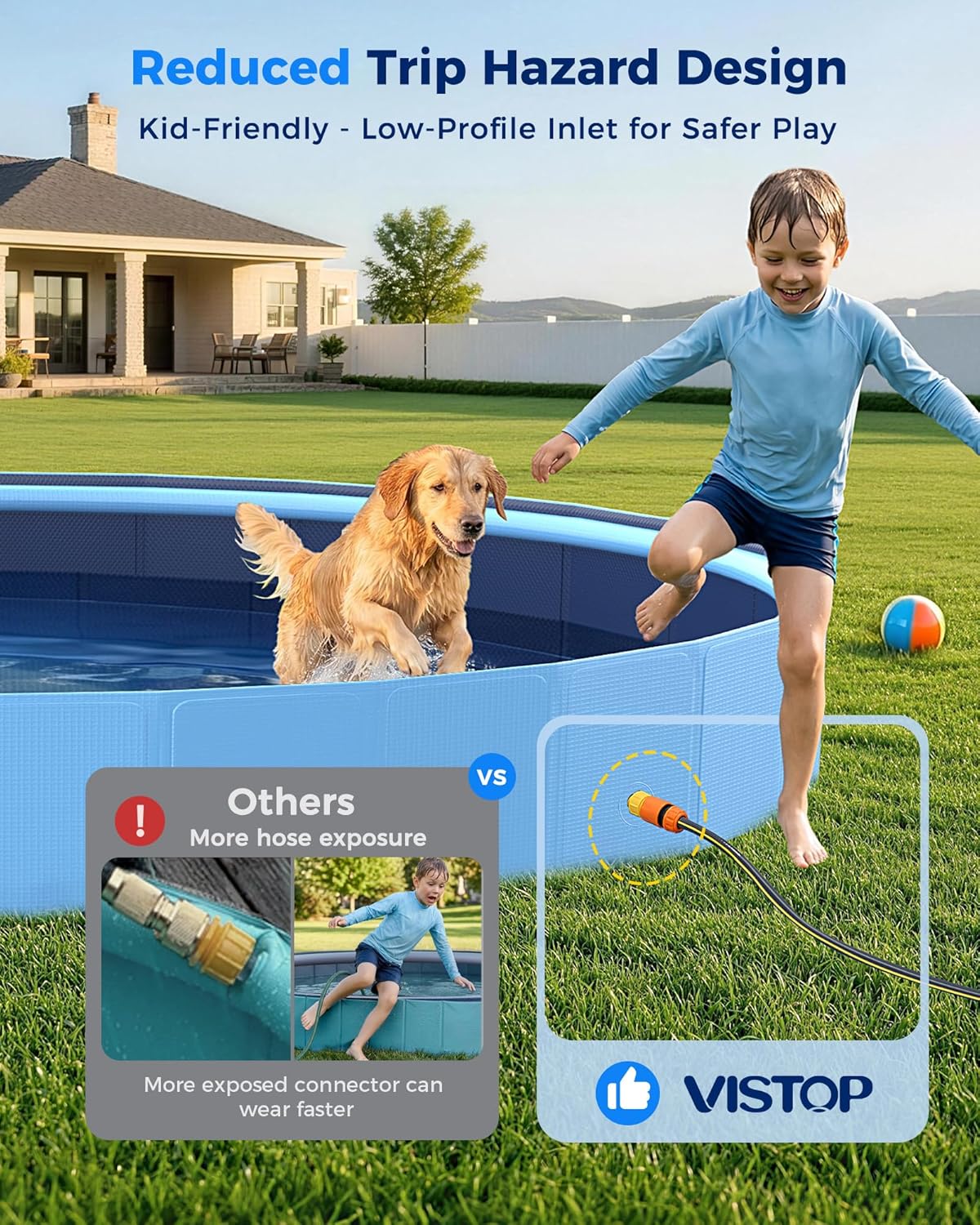 117" Extra Large Dog Pool with Sprinkler, Heavy Duty Foldable Hard Plastic Kiddie Pool, Non-Slip Collapsible Swimming