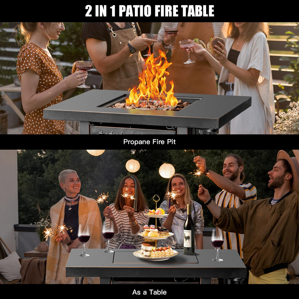 32 inch Propane Fire Pit Table with 2 Drink Holders