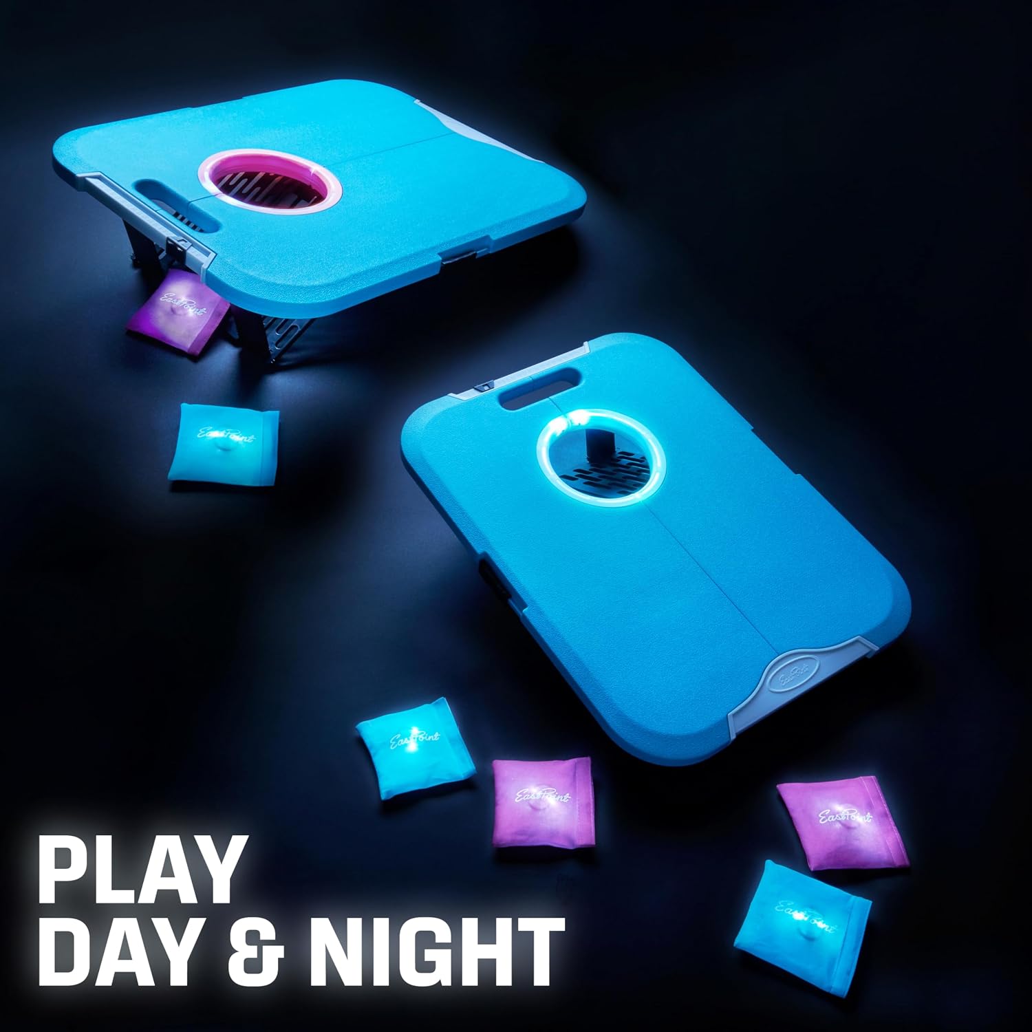 EastPoint Cornhole Set, 2 Targets, 8 Bean Bags, LED Lights, Outdoor Games | Light Up Night Play, Bean Bag Toss, Yard