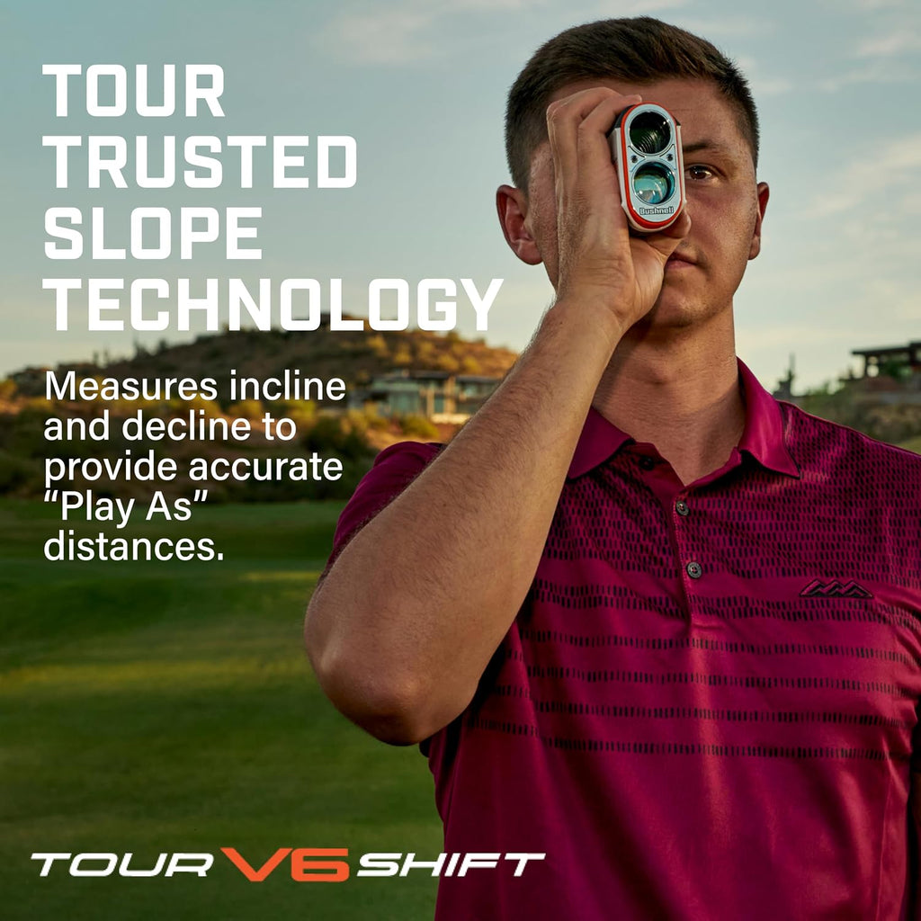 Golf Tour V6 Shift Laser Rangefinder with Slope Compensation, 1300-Yard Range, Flag Lock Vibration, Magnetic Cart