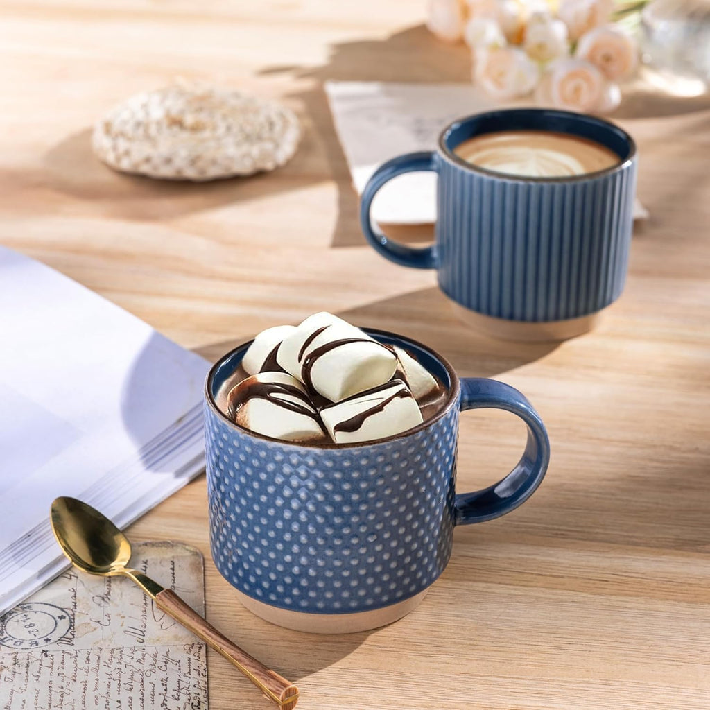 15 OZ Stackable Coffee Mugs Set of 4, Ceramic Coffee Cups Set