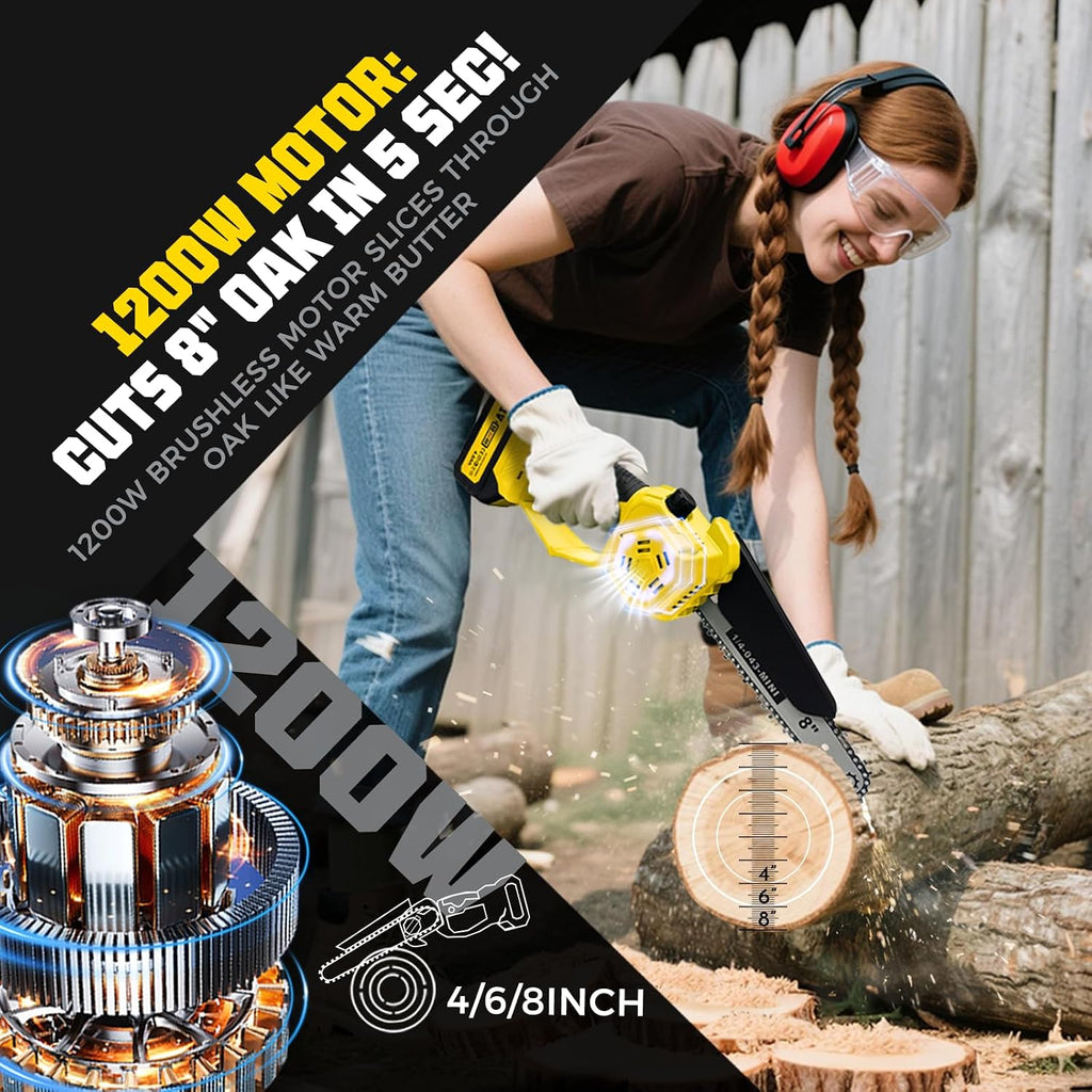 Brushless 2-IN-1 Cordless Pole Saw & Mini Chainsaw, 8 Inch Max Reach 16 Ft | 2× 21V 4.0Ah Battery, Multi-Angle