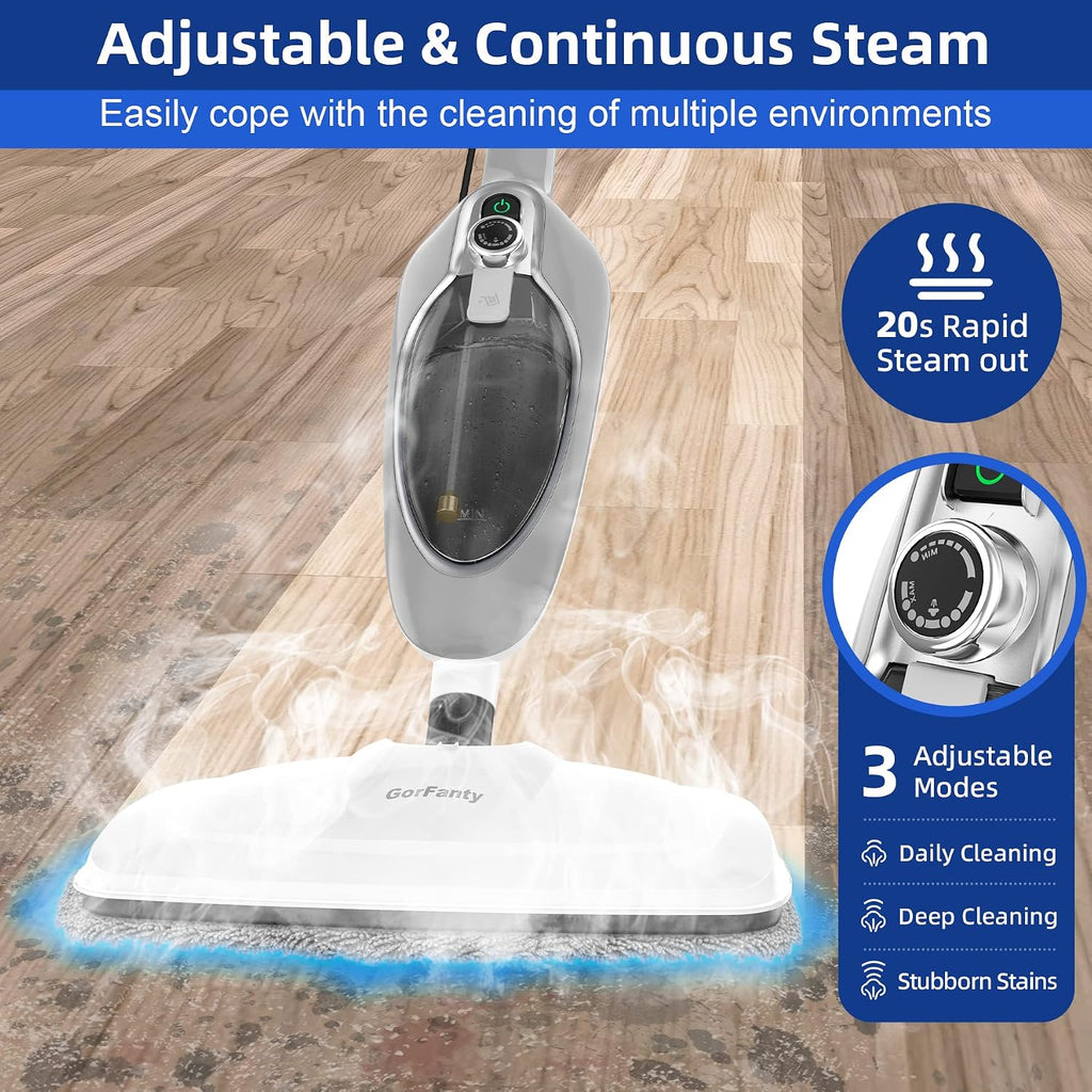 Steam Mop - 10-in-1 MultiPurpose Handheld Steam Cleaner Detachable Floor Steamer for Hardwood/Tile/Laminate Floors