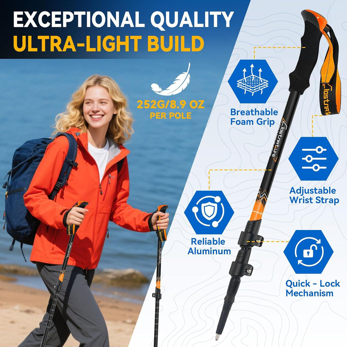 2 Pack Trekking Poles for Hiking, Lightweight Walking Sticks | Aluminum, Adjustable, Telescopic, Lightweight