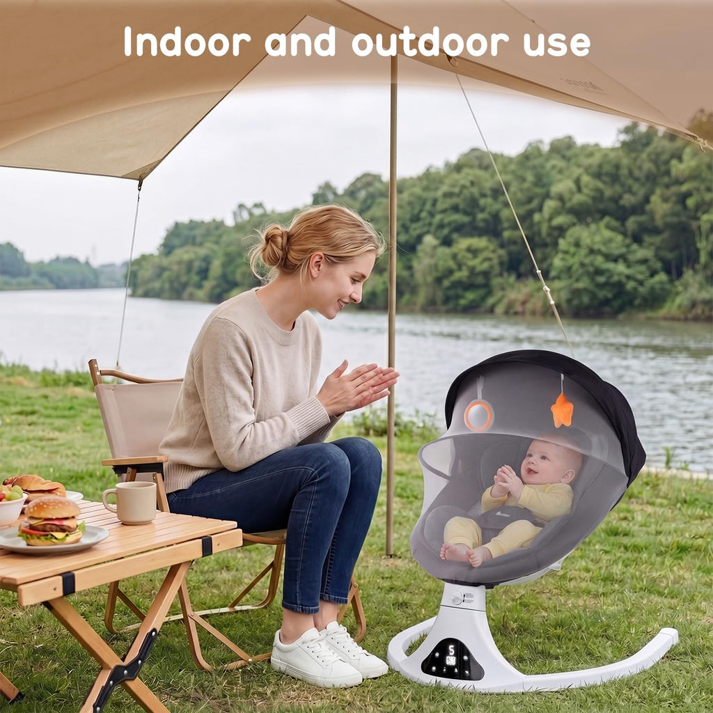 Electric Baby Swing for Infants to Toddler| Portable Infant Swing with Remote Control, Rocker with 5 Speeds, 3-Point