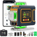 16 Lines Green Laser Level 4×360° Self Leveling, Side LCD, Bluetooth App Remote, Pulse Mode for Receiver, 2×Li-ion
