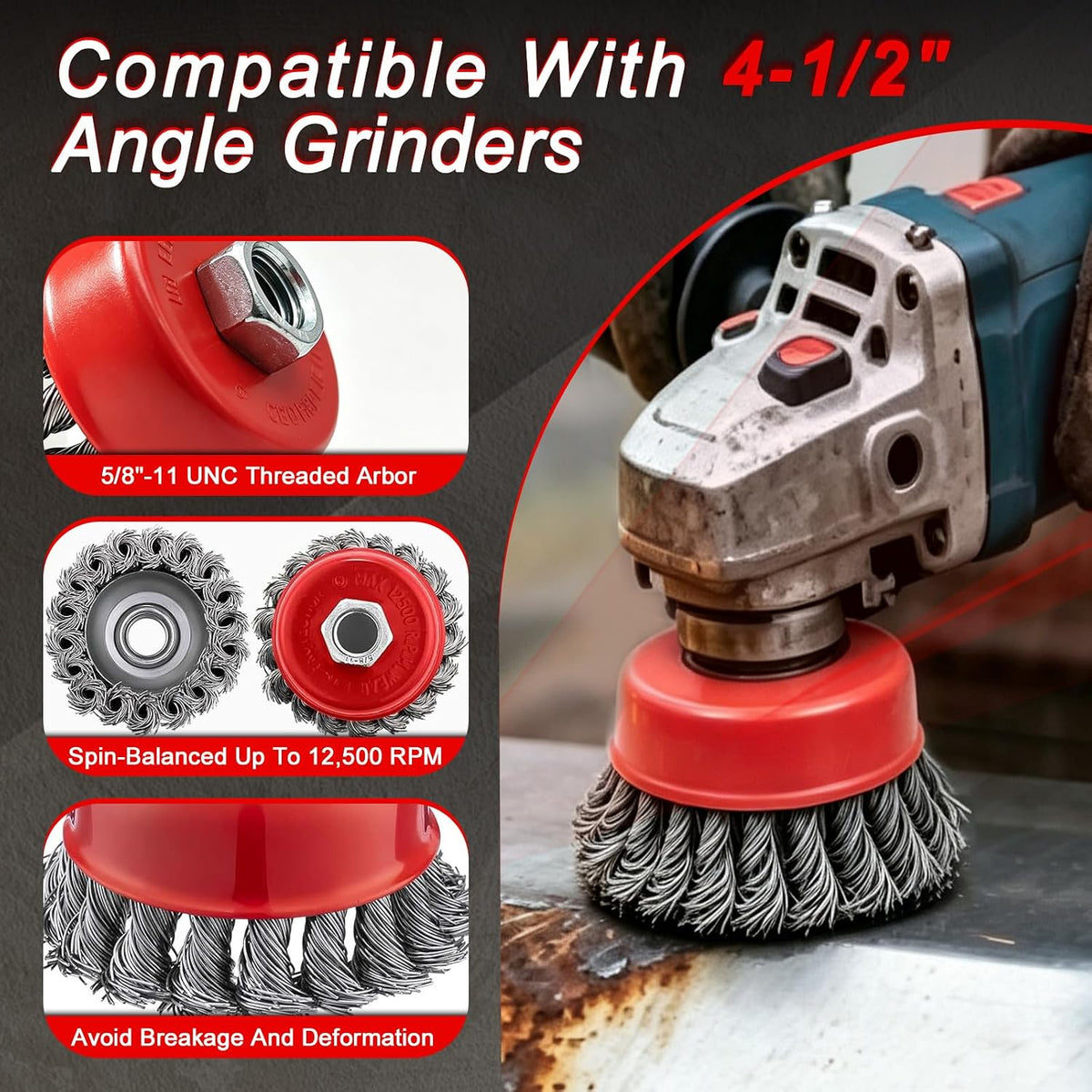 12 Pack Wire Wheel for Angle Grinder, 4-1/2" Heavy Duty - QMPRKPE