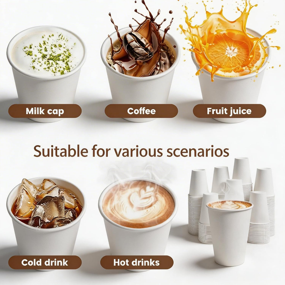 Coffee Cups 12 oz 100 Count Disposable Paper Coffee Cups White