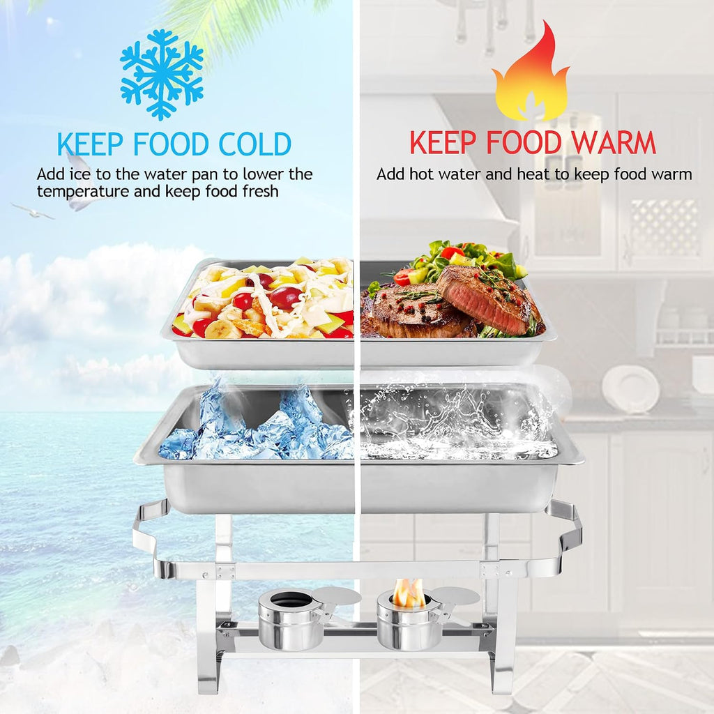 Chafing Dish Buffet Set 4 Packs,9 Quart Stainless Steel Foldable Rectangular Chafing Full Size Food Pan,Chafing