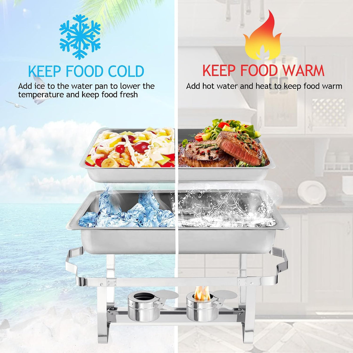 Chafing Dish Buffet Set 4 Packs,9 Quart Stainless Steel Foldable Rectangular Chafing Full Size Food Pan,Chafing