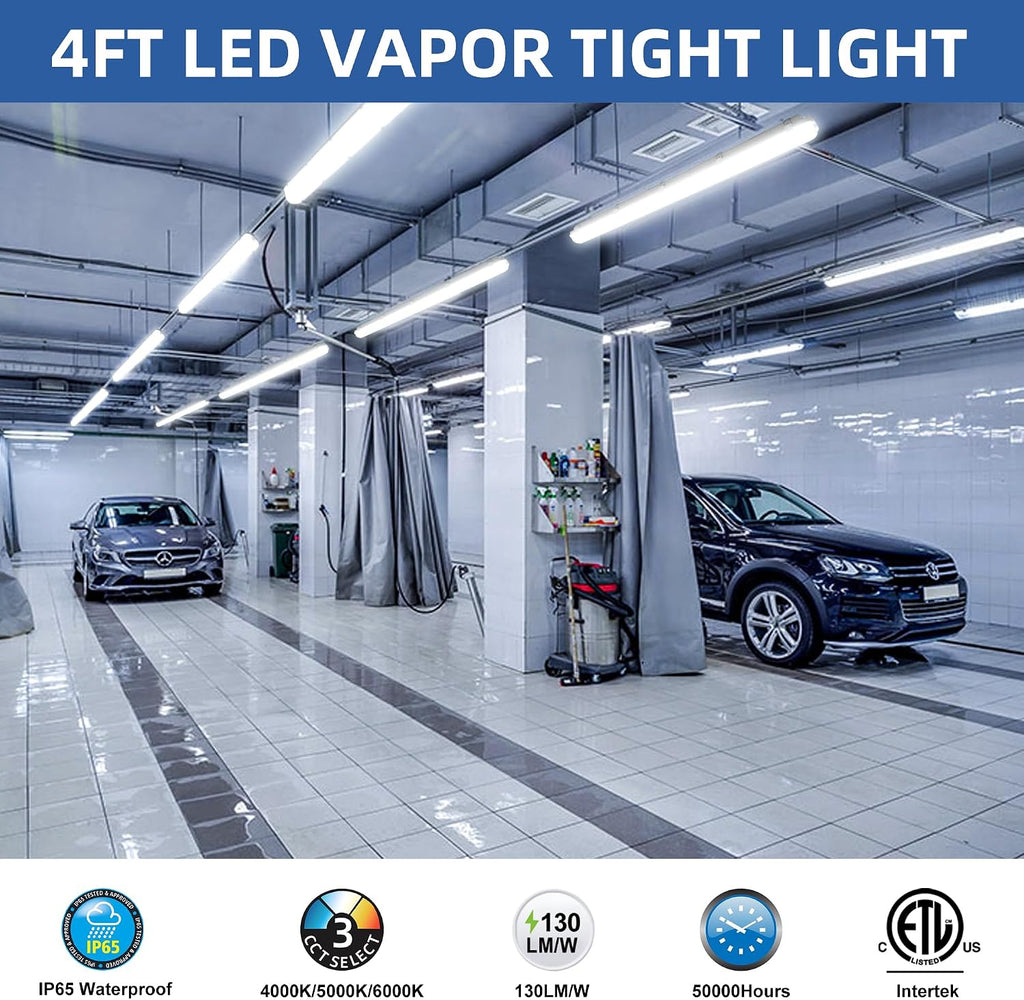 hykolity 4FT LED Vapor Tight Light, 40/50/60W Vapor Light Fixture, 130LM/W