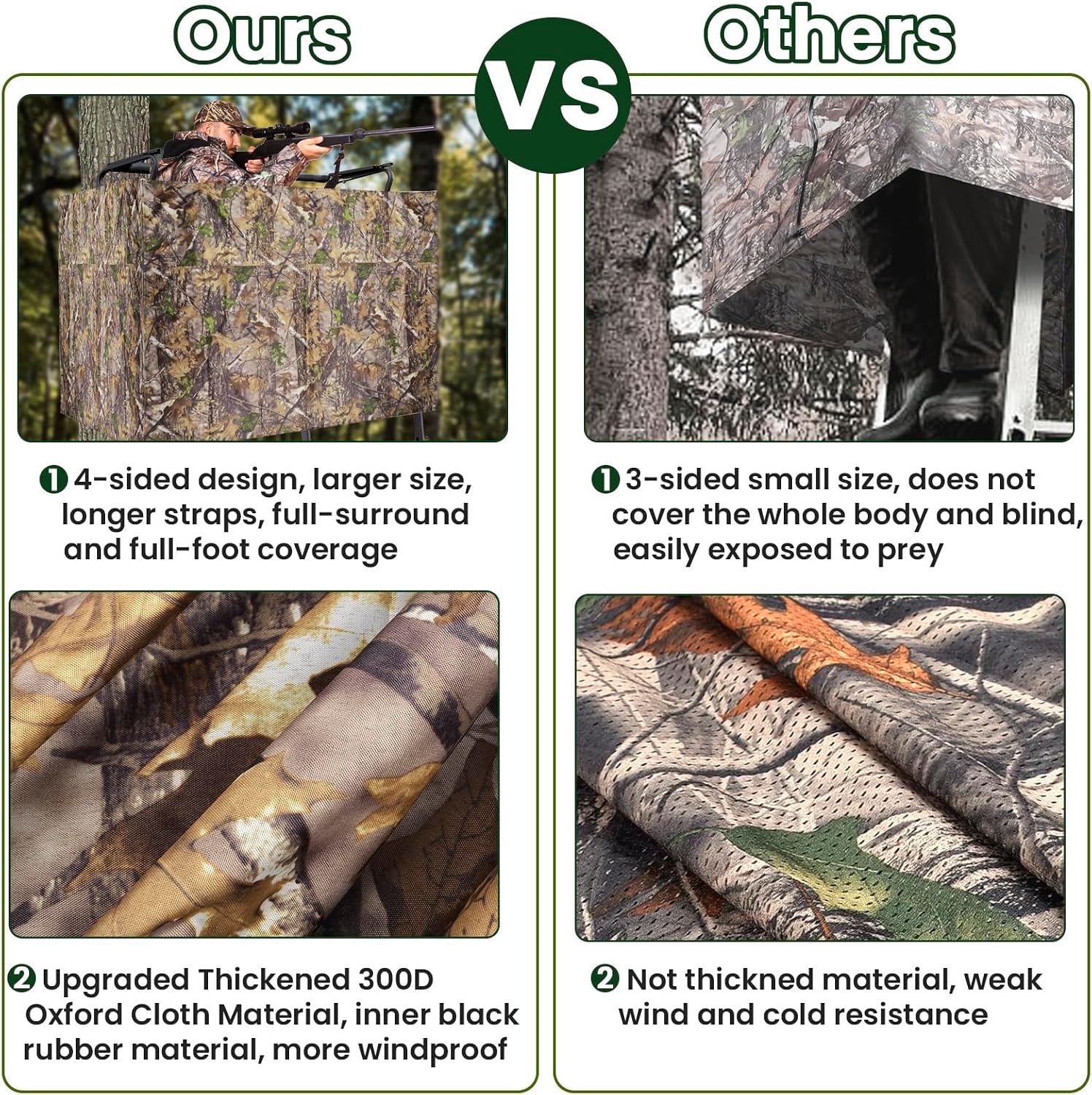 Hunting Tree Stand Blind Cover - 110"x40" Big 2-3 Person Treestand Camo Blind Cover, Universal Camouflage Ground