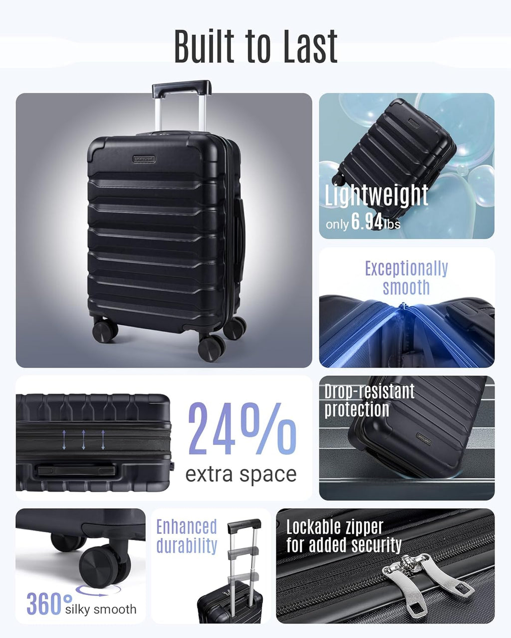 Carry On Luggage 22x14x9 Airline Approved, Expandable Carry On Suitcases with Wheels, Lightweight Luggage, Durable