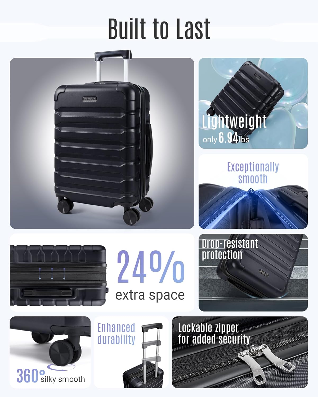 Carry On Luggage 22x14x9 Airline Approved, Expandable Carry On Suitcases with Wheels, Lightweight Luggage, Durable