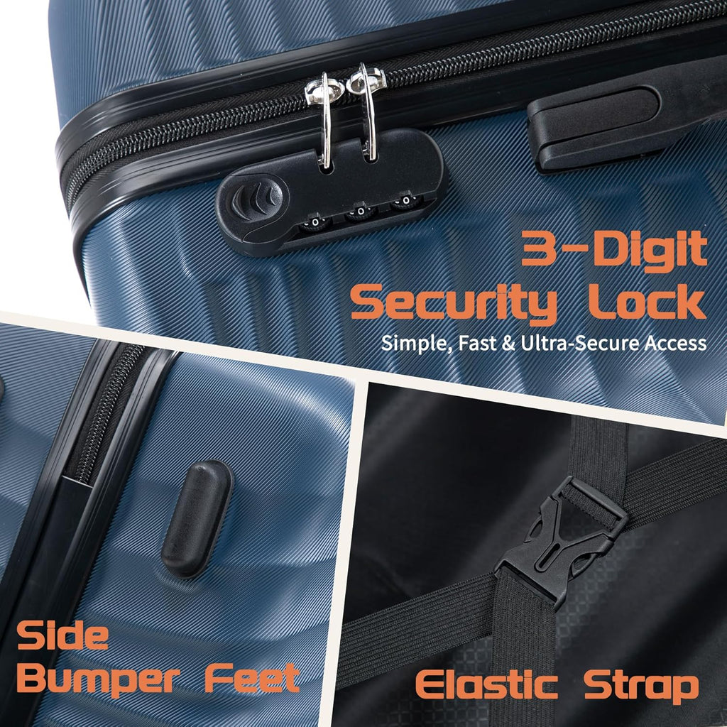 Luggage Sets 3 Piece, ABS Suitcase Set (20/24/28), Hardside luggage with Spinner Wheels, Travel Luggage,14x8x9