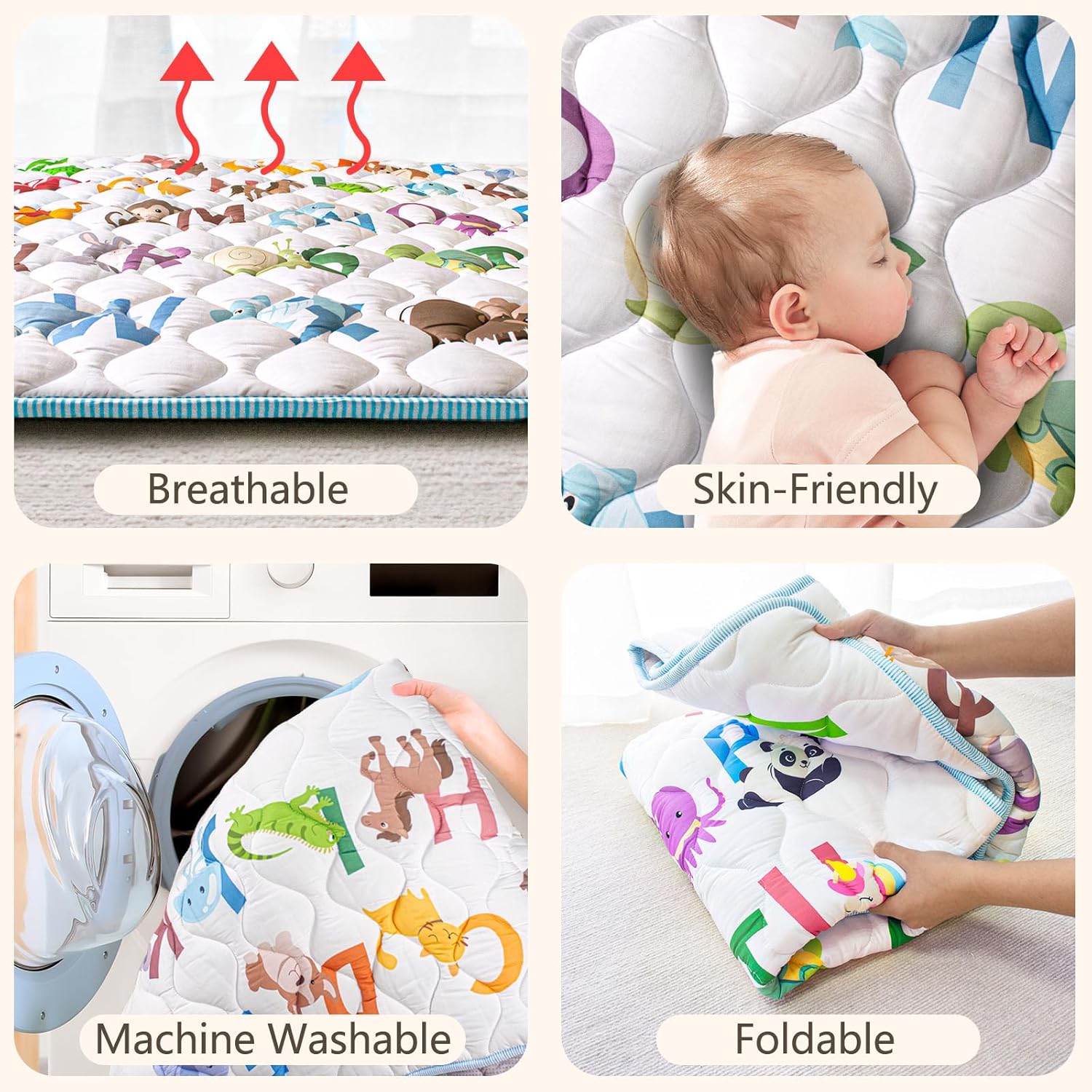 Baby Play Mat, 50x50 Playpen Mat with Machine Washable | Activity Mat with Upgraded Anti-Slip Bottom, Super Soft