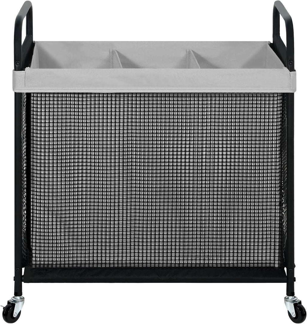 Laundry Hamper 3 Section, 120L Rolling Laundry Sorter Cart with Removable and Washable Liner Bag, Clothes Hamper with