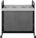 Laundry Hamper 3 Section, 120L Rolling Laundry Sorter Cart with Removable and Washable Liner Bag, Clothes Hamper with