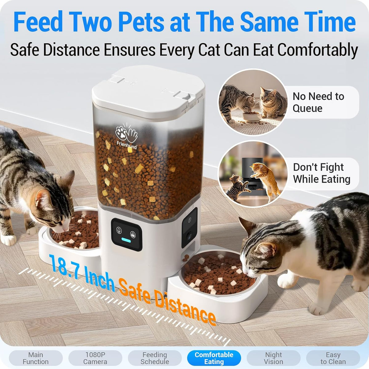 Dual Automatic Cat Feeder with Camera for 2 Cats: 5G WiFi Automatic Dog Feeder with Night Vision, 7L Auto Cat Food