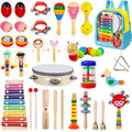 Toddler Musical Instruments Set, 32 PCS 19 Kinds Wooden Percussion Instruments Toys for Kids Playing Preschool