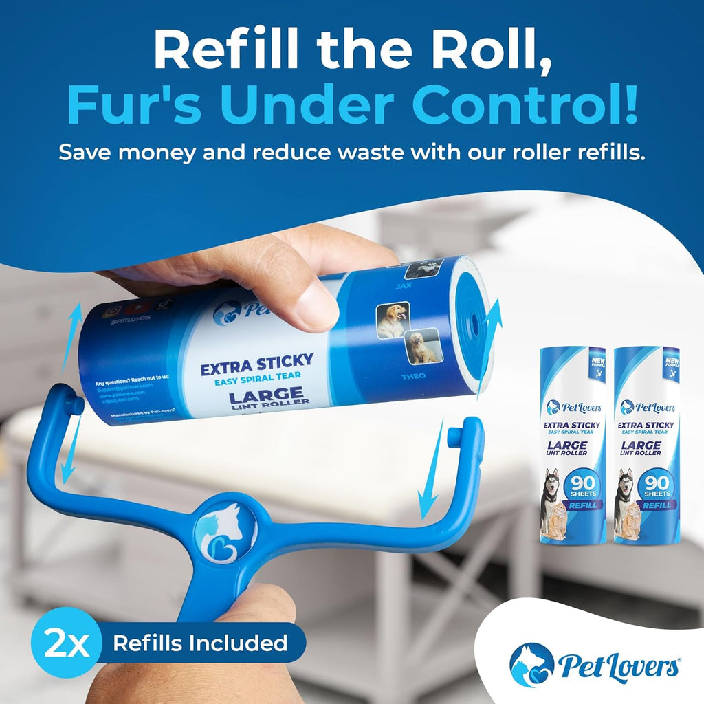 6.3" Large Lint Roller for Pet Hair Extra Sticky 270 Sheets, Ideal for Pet Hair Removal from Furniture & Clothes, Dog