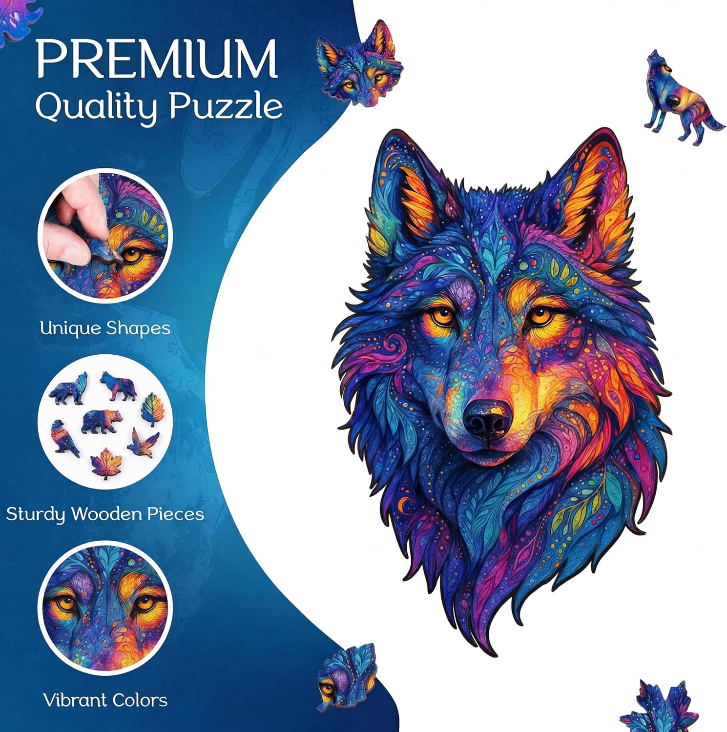 Wooden Puzzles for Adults - Wolf 200 Piece Wooden Jigsaw Puzzle - 8.6x13.8 Inches - Giftable Wooden Box and Carrying