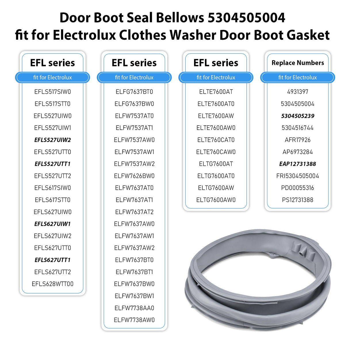 Washer Door Seal fit for Electrolux 5304505004 EFLS627UTT2 EFLS627UTT1