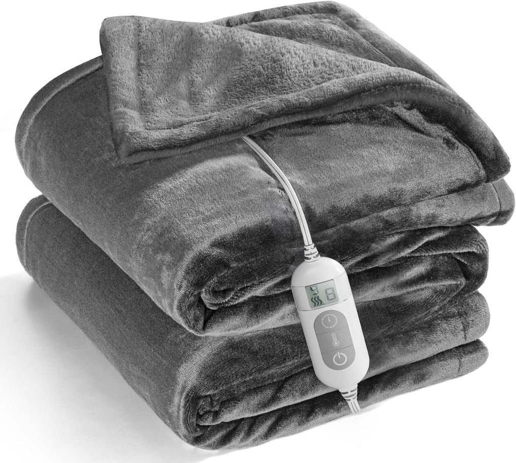 Heated Throw Blanket with 1-9 hrs Timer Auto-Off & 8 Heating Levels，Flannel Electric Blanket Throw ETL