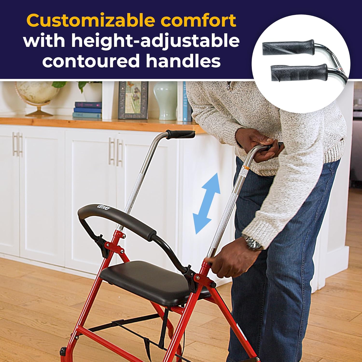 1239RD Foldable Rollator Walker with Seat, Red, 1 Count (Pack of 1)