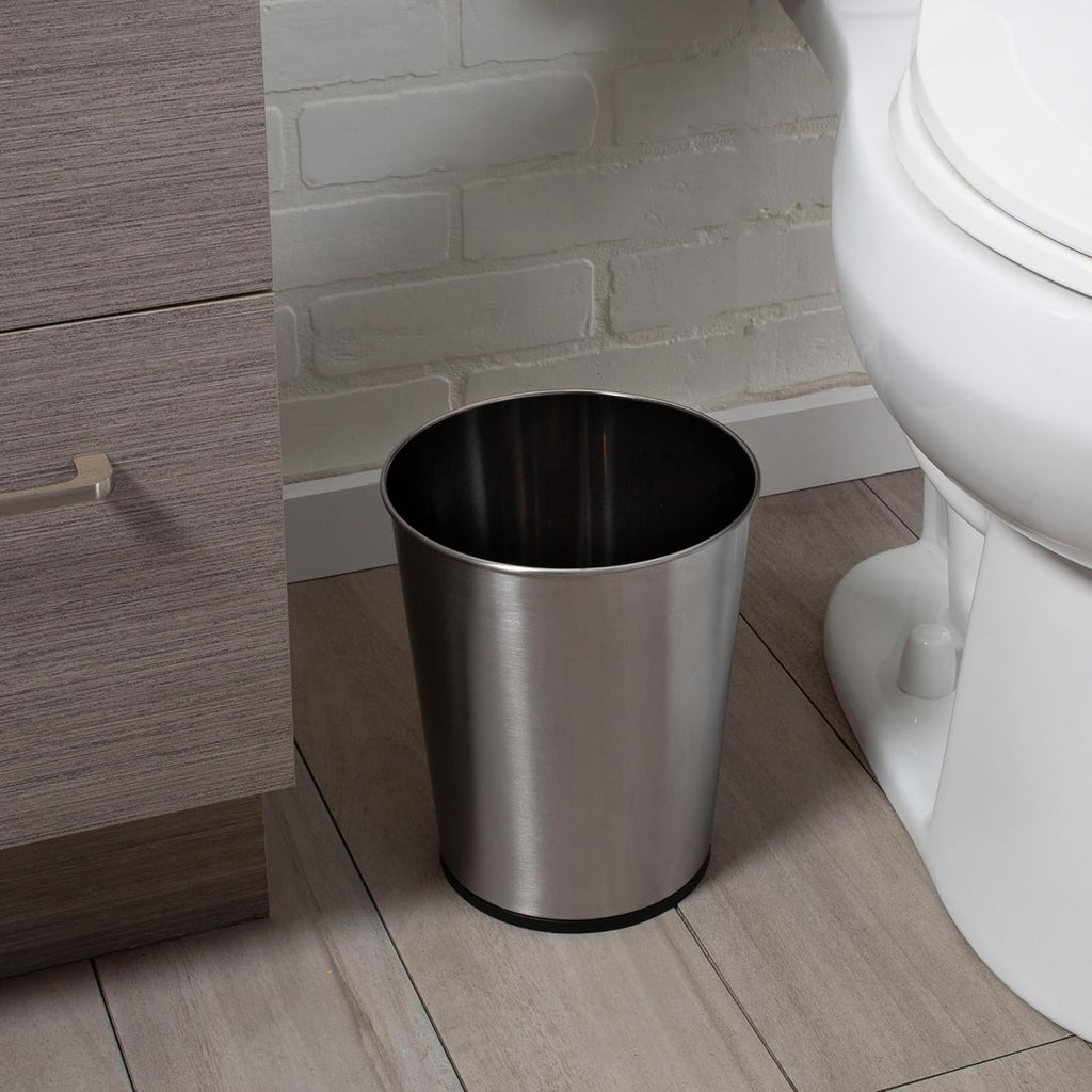 5 Liter Small Wastebasket, Stainless Steel | Compact Round Open Top Trash Can | Durable Bathroom Bedroom Dorm Office