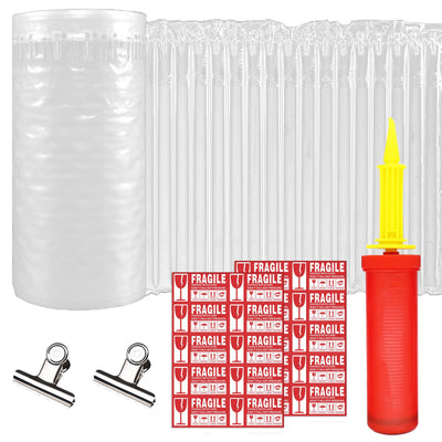 14"x164' Inflatable Air Pillows Bubble Cushioning Wrap with Pump & Fragile Stickers, Heavy Duty Wine Bottle Protector