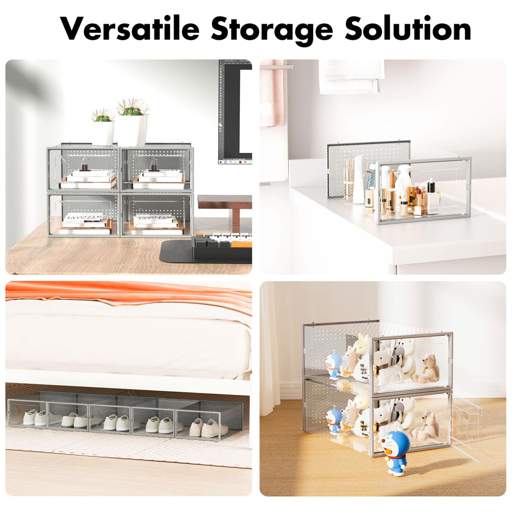 Shoe Storage Box, 15 Pack Clear Plastic Stackable Organizer for Closet, Interlocking Design Shoes Container Bins for
