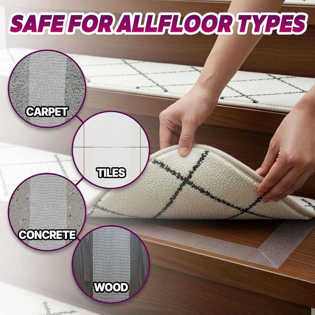Stair Rug Grip Tape, Double Sided Non Slip Carpet Tape 20 Yards