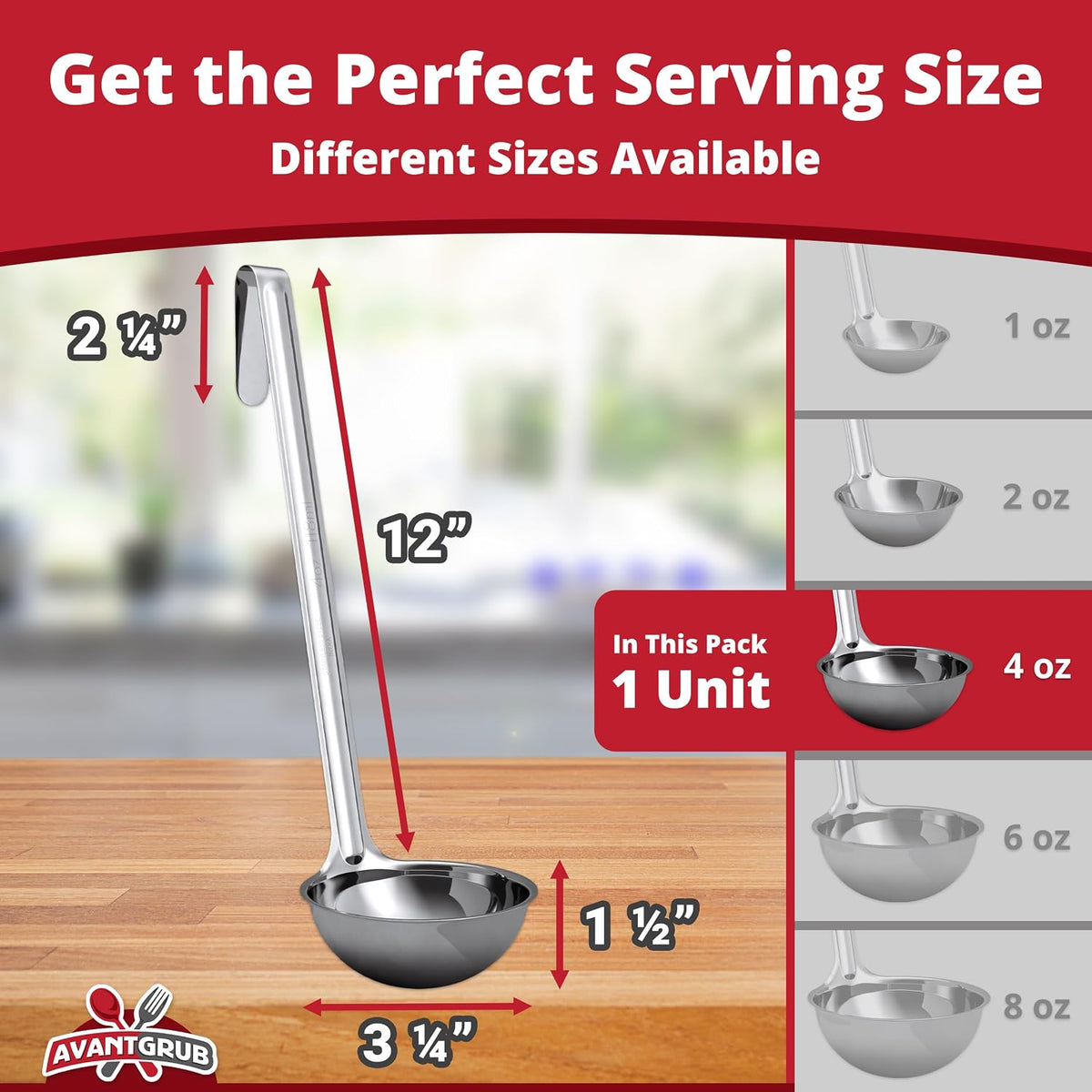 Super Sturdy, Ergonomic 4 Oz. Soup Ladle 1 Pk. Stainless Steel Ladles with Long Handles. Best Kitchen Accessories for