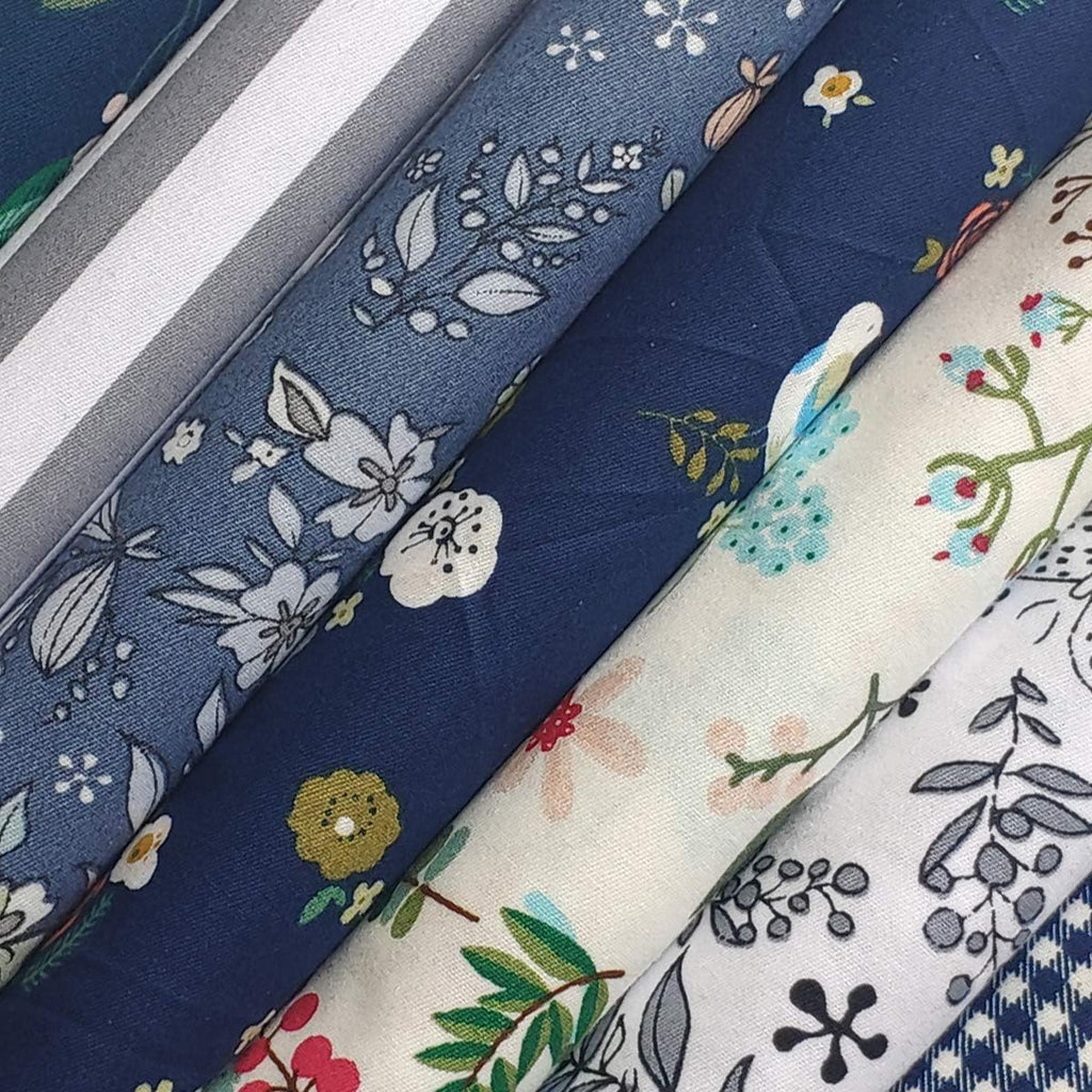 Floral Cotton Fabric Gnognauq 7Pcs 18 x 22 Inches Printed Floral Blue Color Bundle Squares Patchwork Sewing Quilting