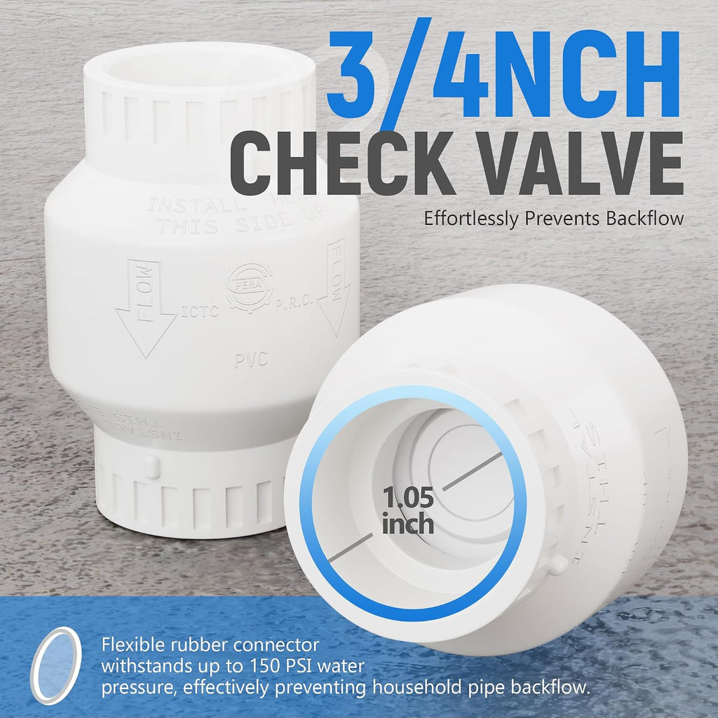 3/4 Inch PVC Check Valve, Socket x Socket