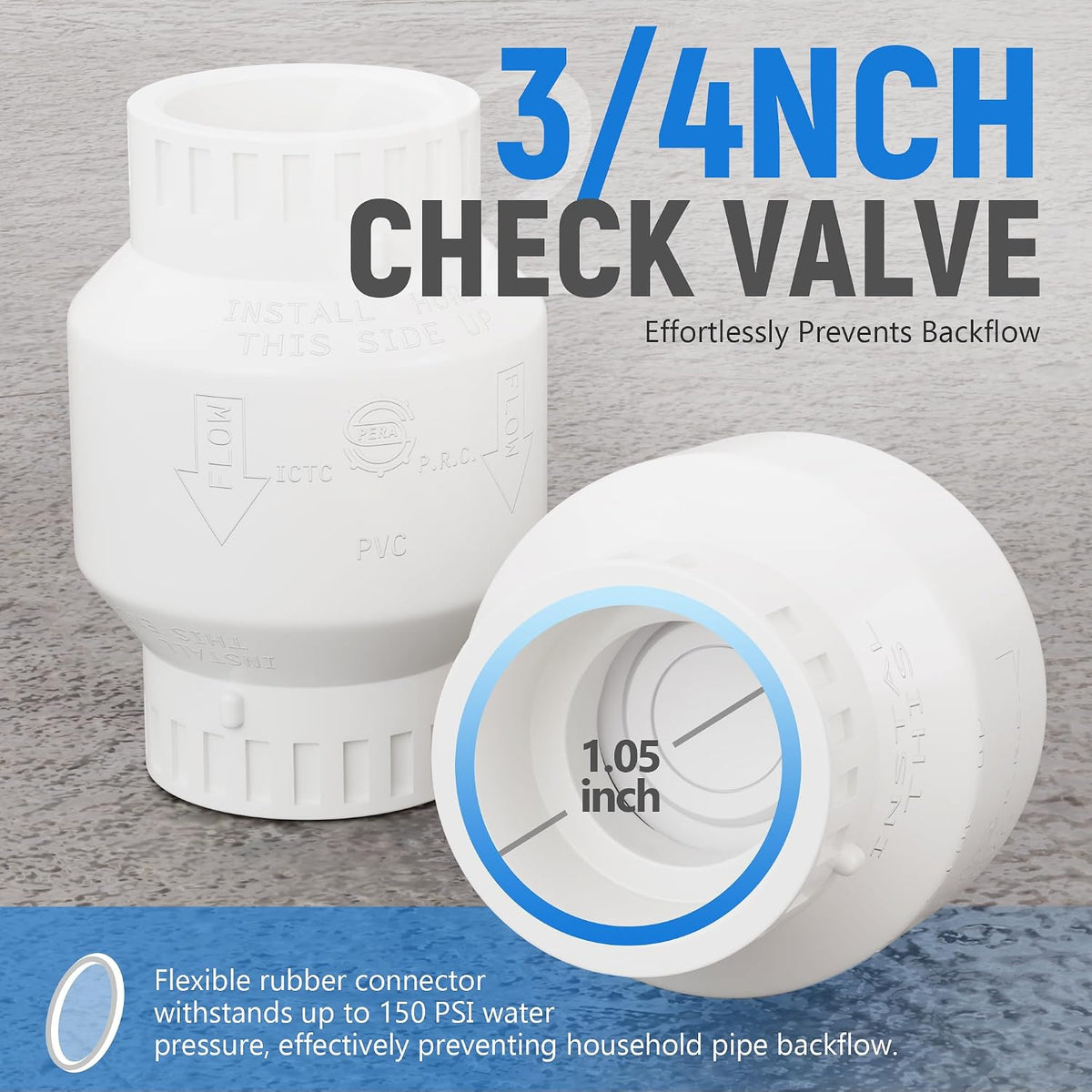 3/4 Inch PVC Check Valve, Socket x Socket