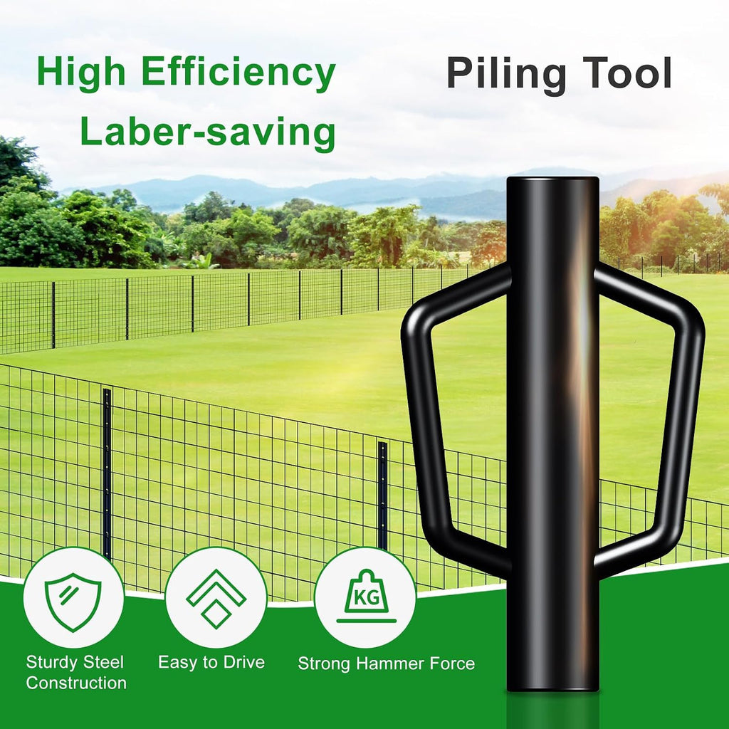 Fence Post Driver with Handle 12LB, T Post Pounder for Wire Fencing, Black