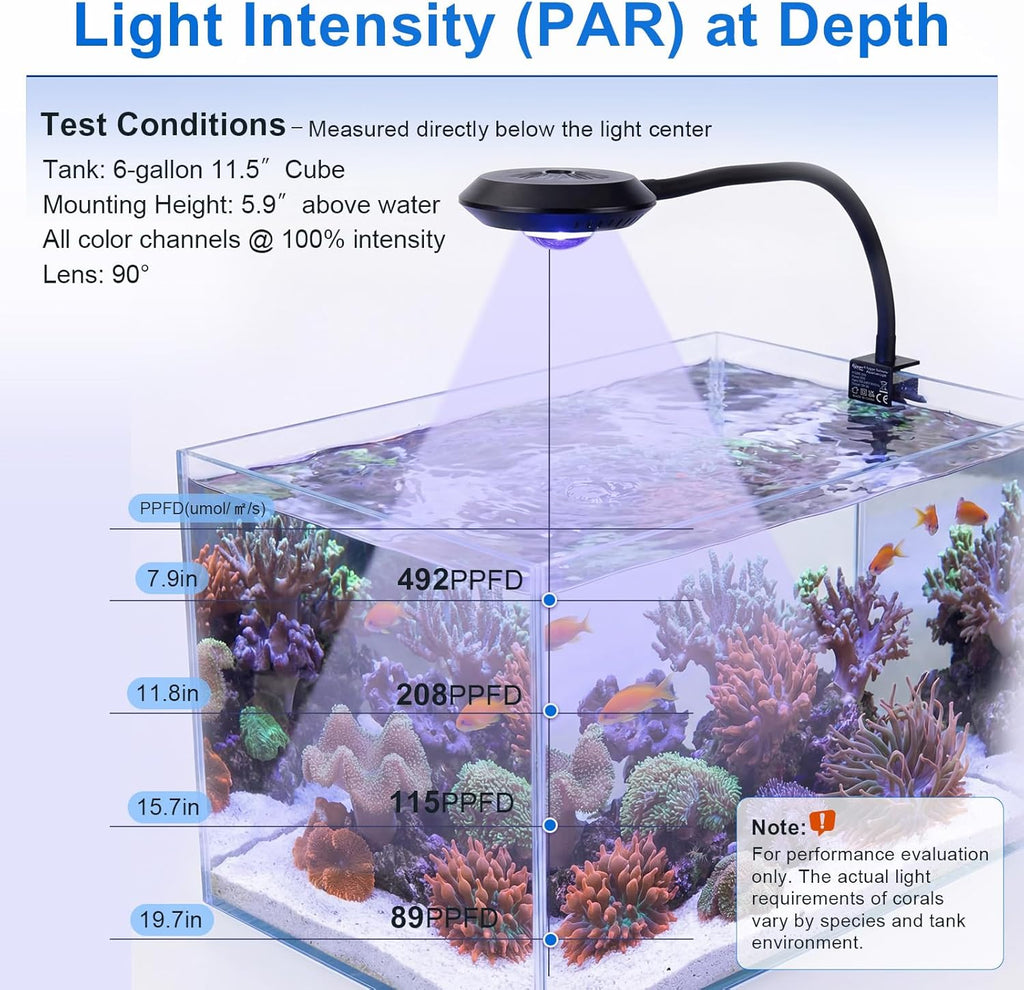 Saltwater Aquarium Light - 35W Dimmable Full Spectrum with 3 Light Modes & Timer, 24/7 Auto Cycle for Refugium, Soft