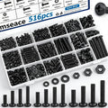516Pcs Black Nuts and Bolts Assortment Kit 21-Sizes M3/M4/M5/M6 Nut Bolt Washer Assortment Kit for Machinery