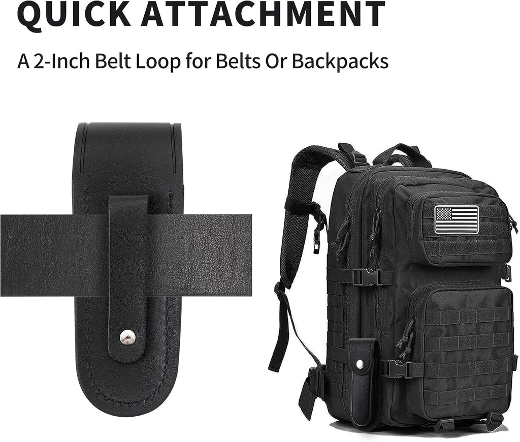 5-Inch Pocket Knife Sheath for Belt Carry | Black leather knife holster with snap closure and belt loop for outdoor