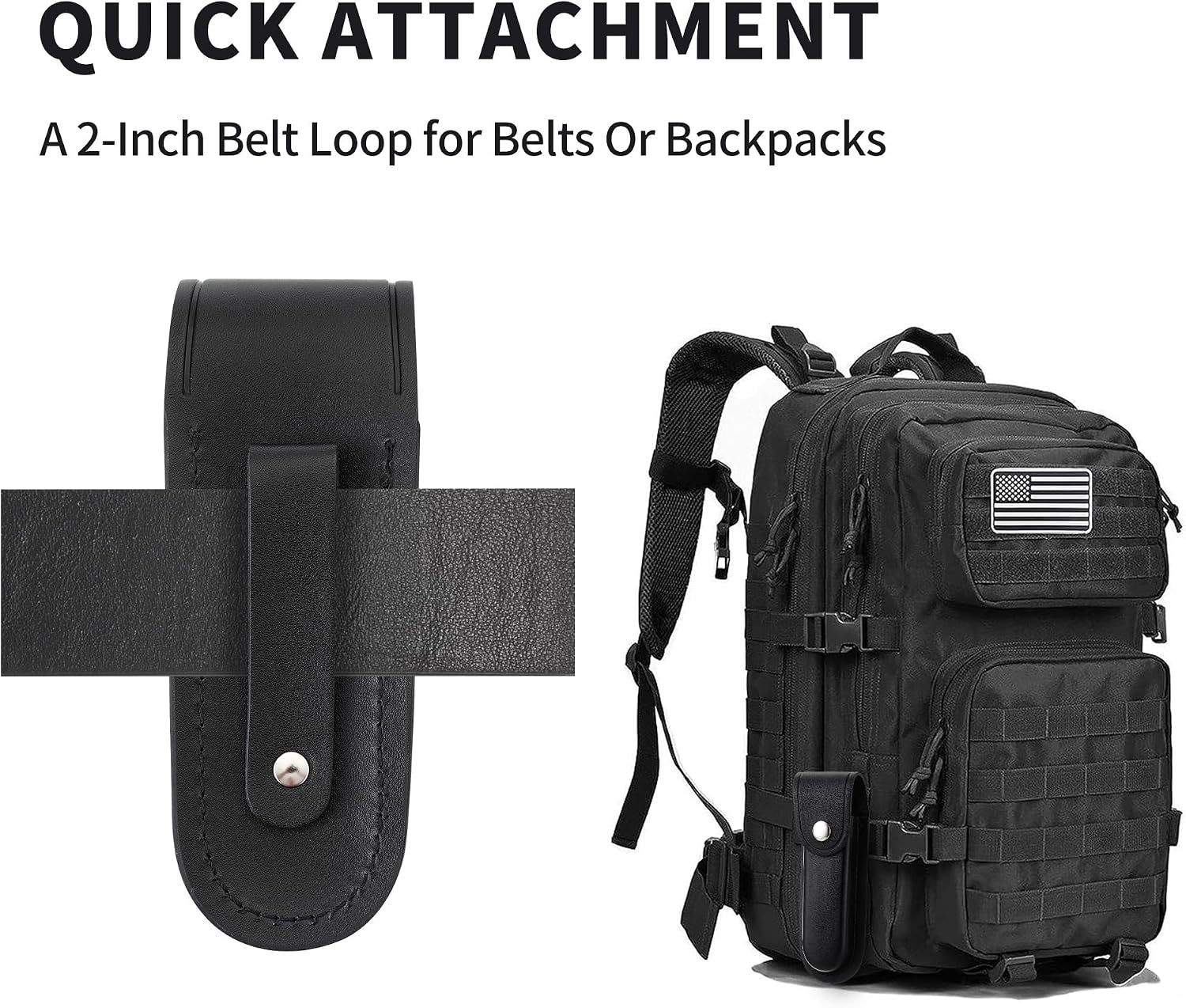 5-Inch Pocket Knife Sheath for Belt Carry | Black leather knife holster with snap closure and belt loop for outdoor