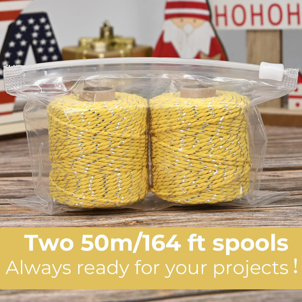 Metallic Cotton Twine String, 2mm Thick, 164 Feet per Roll, 2 Pack