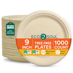 9 Inch Disposable Bagasse Paper Plates (1000 Pack, Round)