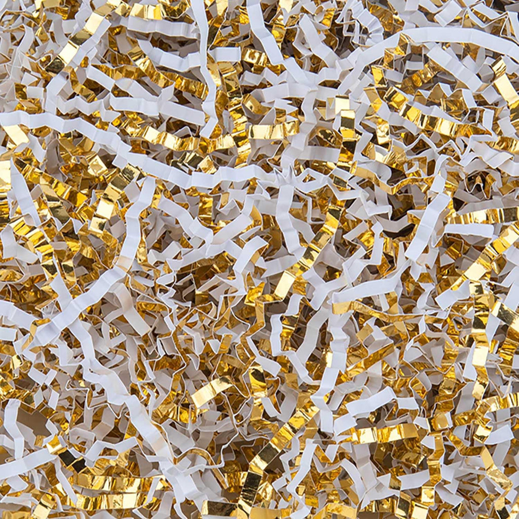 8.5oz Crinkle Paper Filler for Gift Baskets Gift Boxes(White&Gold)